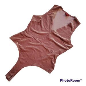 Guess pink velvet plunge bodysuit L